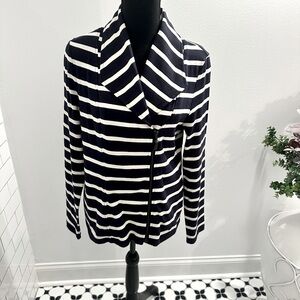 Talbots. NWT Size M. Navy and white striped knit jacket. Front zipper.